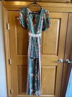 Wrangler Floral Maxi Dress in Sage Green with Pink